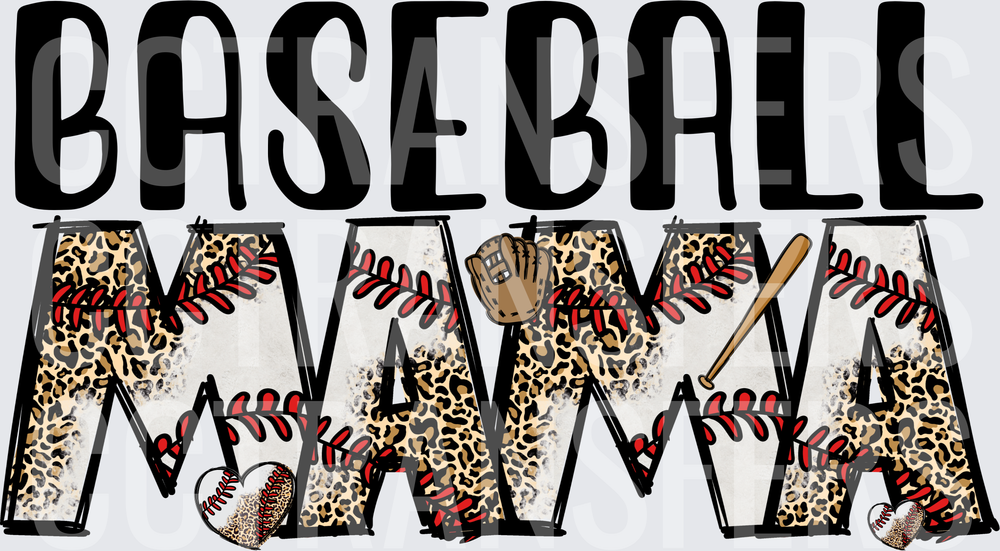 Baseball Mama Leopard Print Glove Bat Letters (DTF)