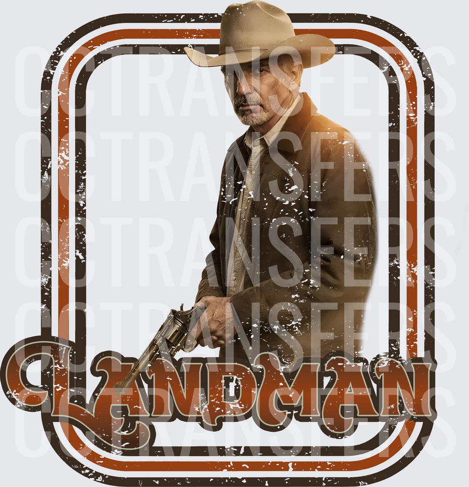 Landman Cowboy Man with Revolver Distressed Retro Badge (DTF)