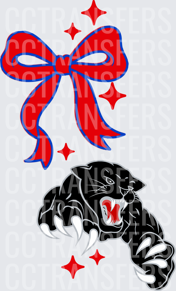 Red Bow Sparkles Fierce Black Panther Claw Tattoo (DTF)