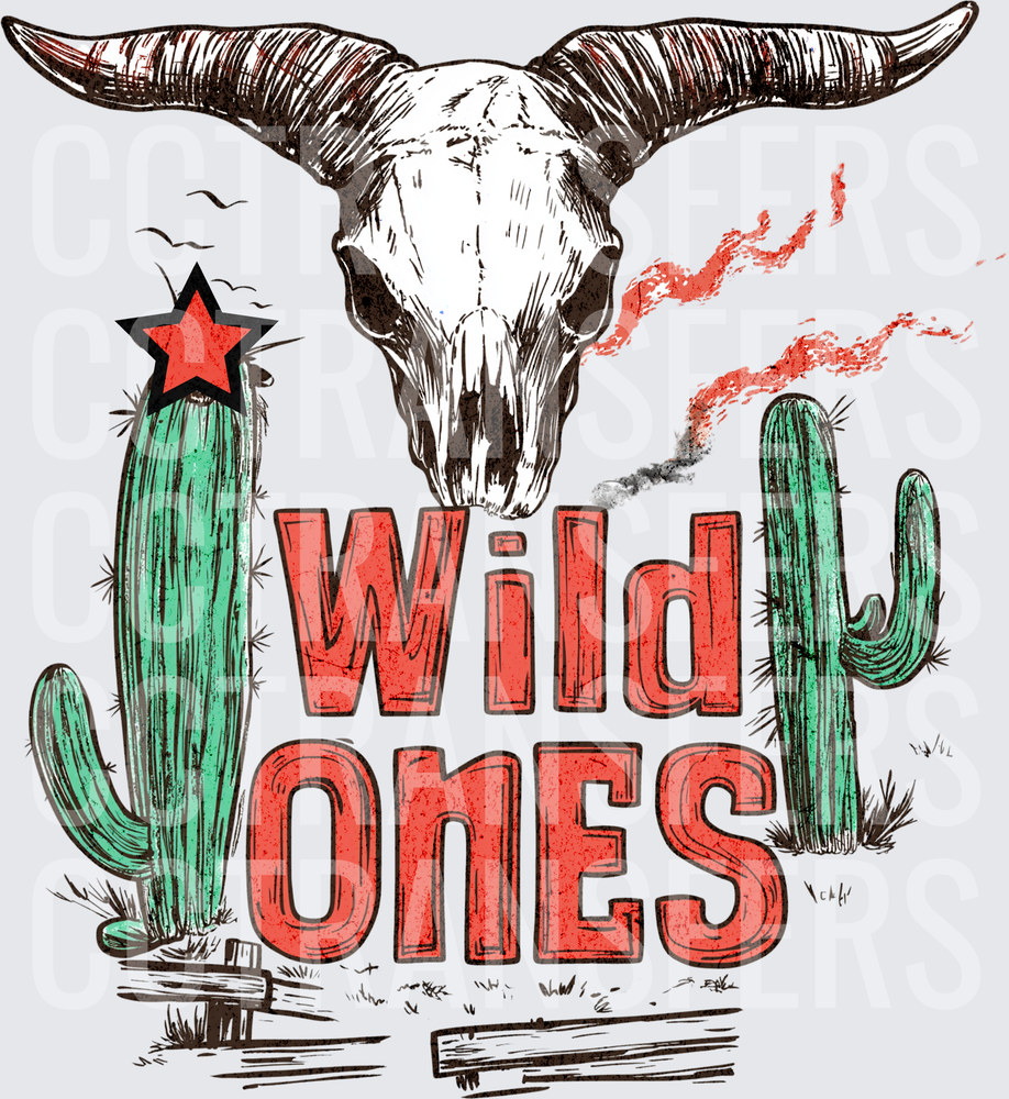 Wild Ones Longhorn Skull Desert Cactus Red Star (DTF)