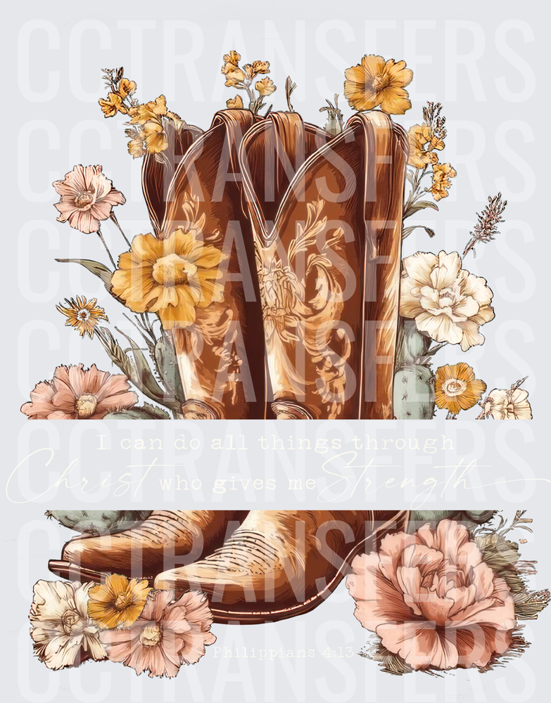 Floral Western Cowboy Boots I Can Do All Things (DTF)