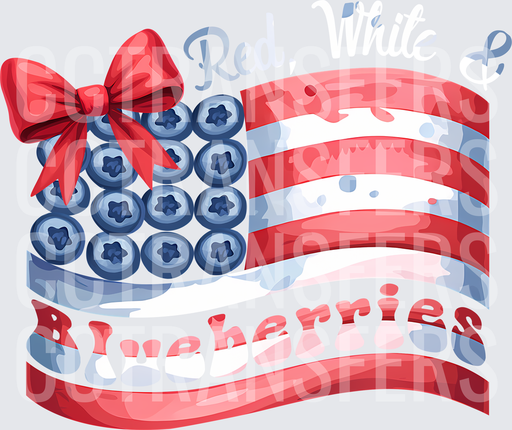Red White Blue Blueberries Patriotic American Flag Bow (DTF)