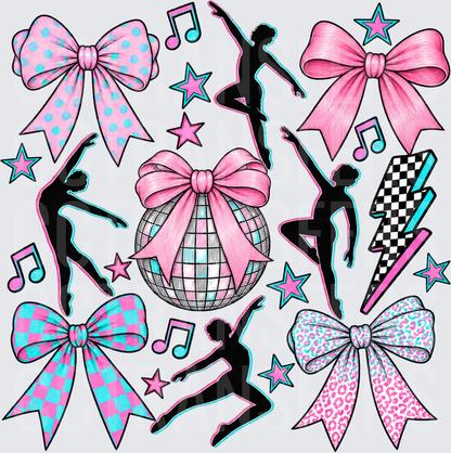 Pink Coquette Dance Bows Disco Ball Stars Music Notes (DTF)
