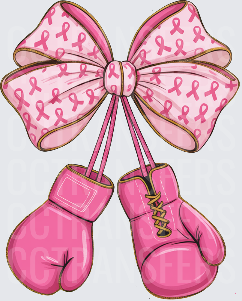 Pink Ribbon Bow with Hanging Boxing Gloves (DTF)