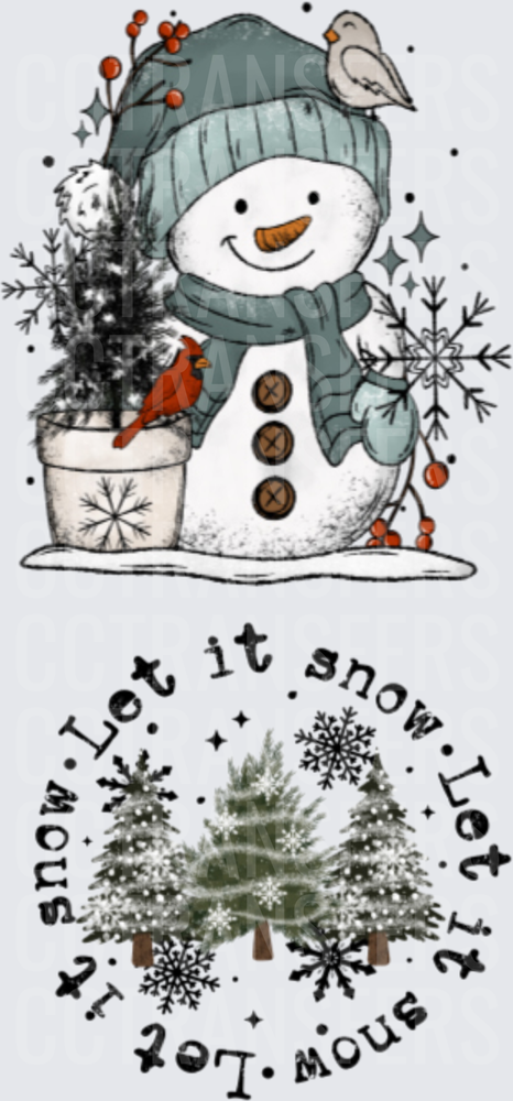 Snowman with Cardinal Bird & Let It Snow Winter Trees (DTF)