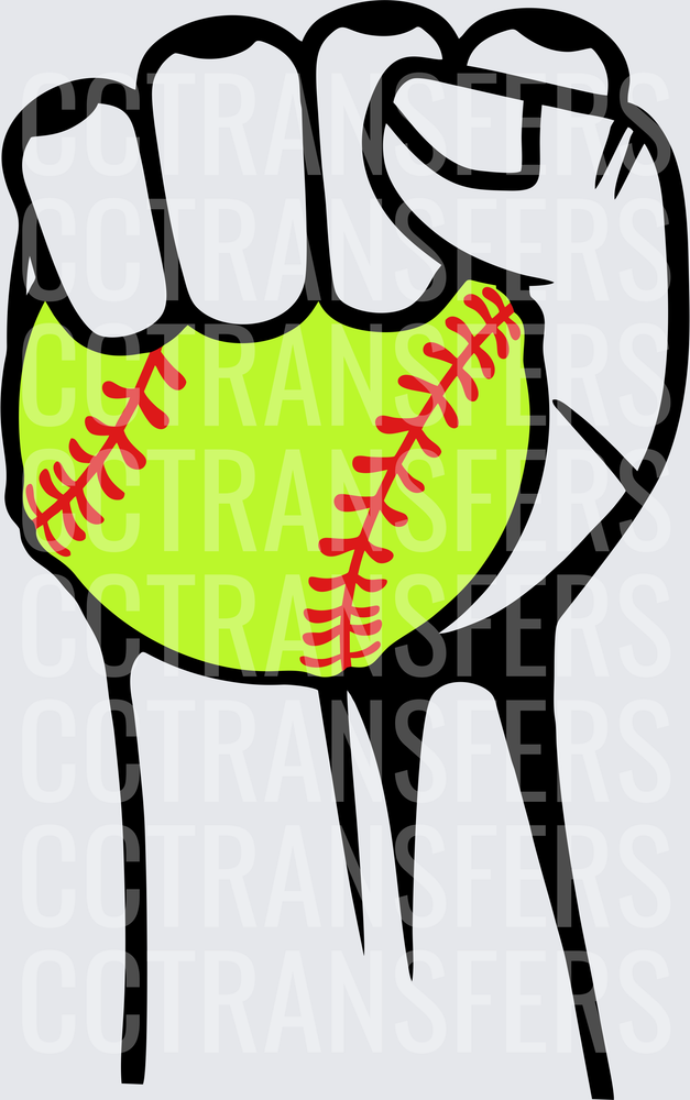 Raised Fist Gripping Yellow Softball with Red Stitching (DTF)