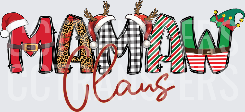 Mamaw Claus Christmas Holiday Patterned Letters (DTF)