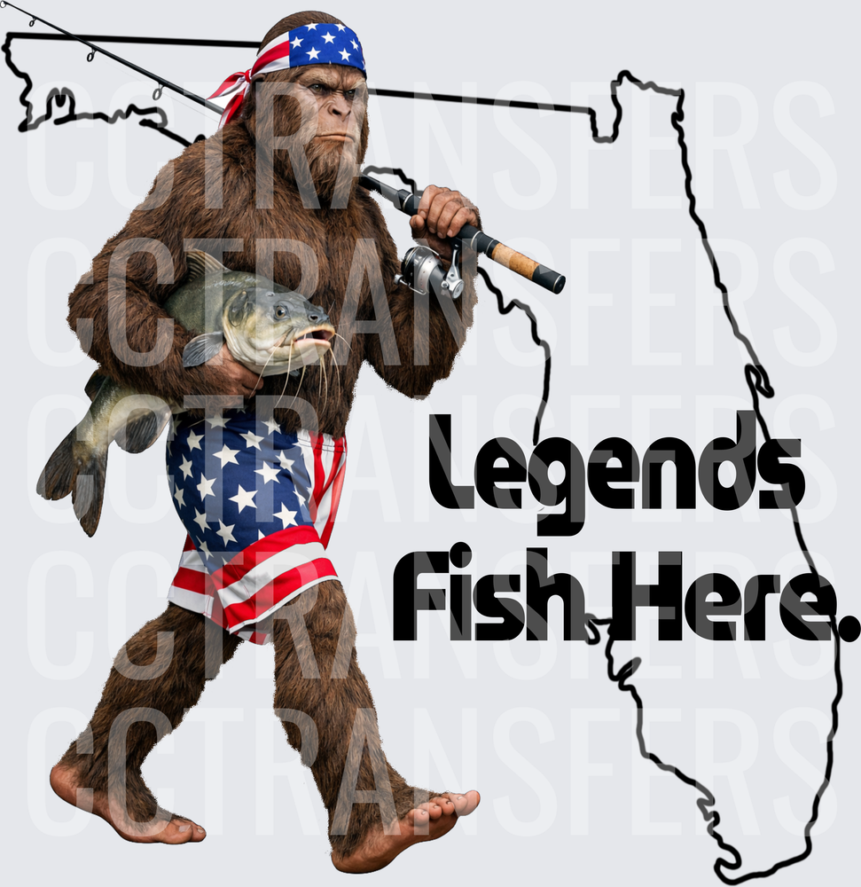 Bigfoot Legends Fish Here Florida Patriotic Fishing (DTF)