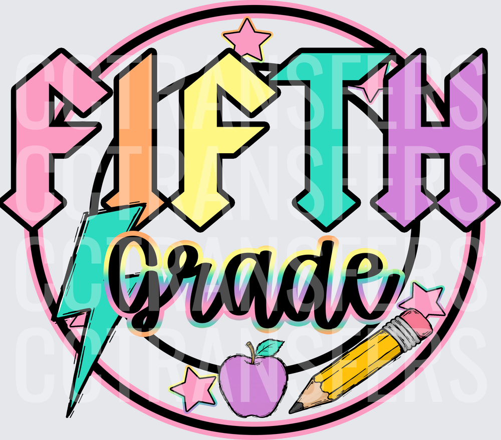 Fifth Grade Pastel Bold Retro School Design (DTF)