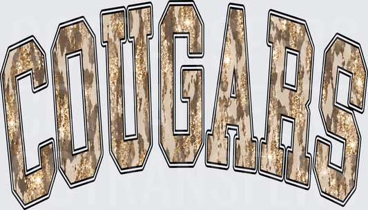 Cougars Arched Varsity Glitter Cowhide Letters (DTF)