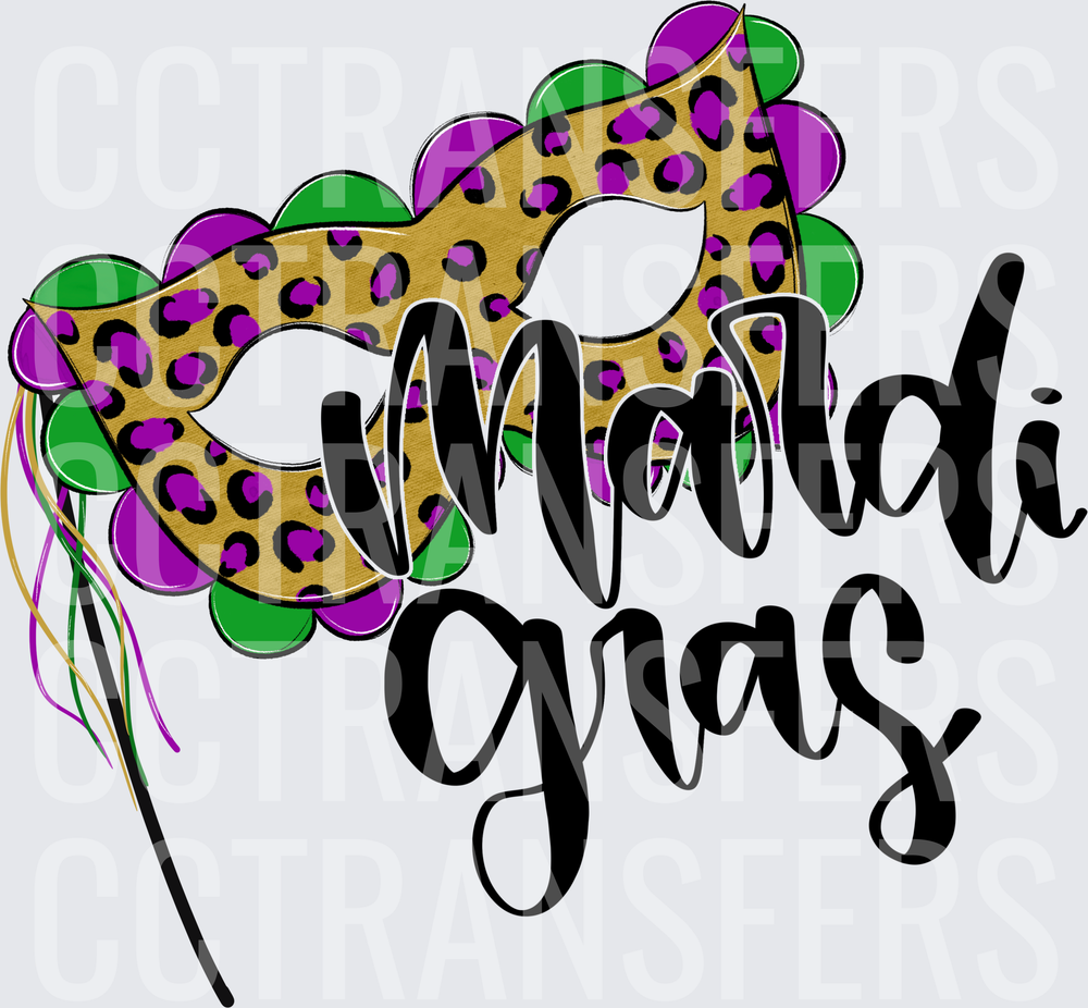 Mardi Gras Leopard Print Masquerade Mask Script (DTF)