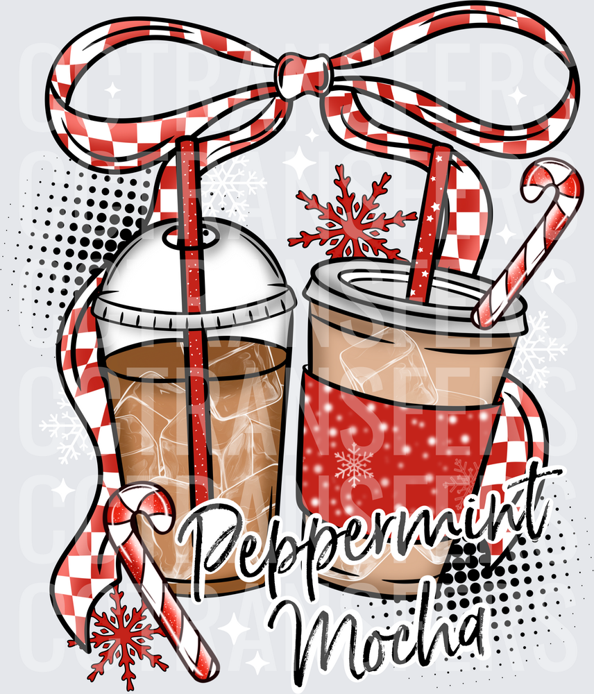 Peppermint Mocha Holiday Iced Coffee Christmas Bow (DTF)