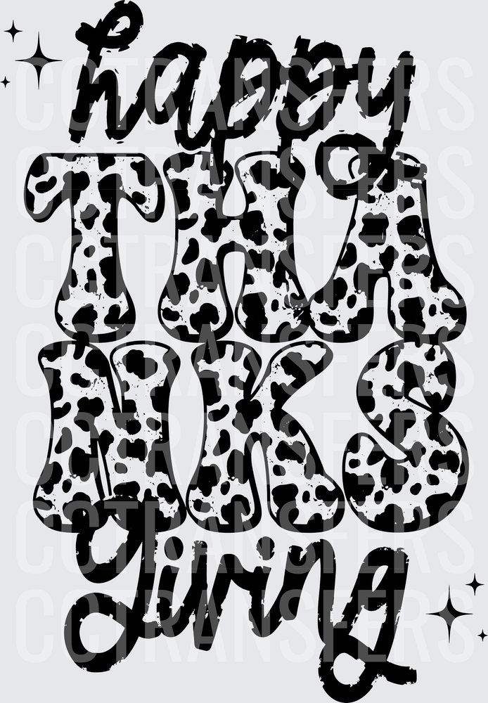 Happy Thanksgiving Cow Print Bold Letter Design (DTF)