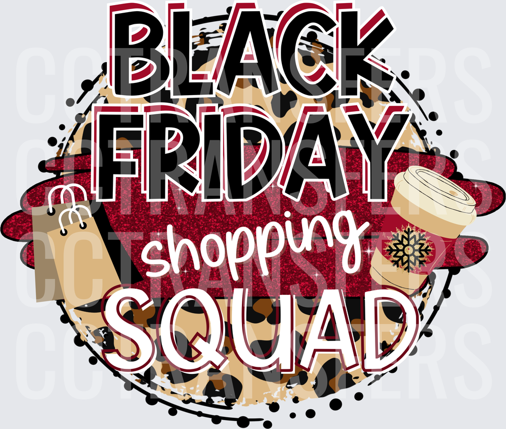 Black Friday Shopping Squad Leopard Glitter Coffee (DTF)