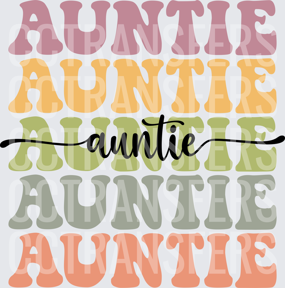 Retro Groovy Auntie Stacked Multicolor Word Design (DTF)
