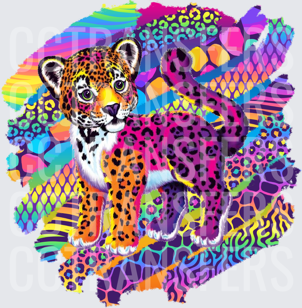 Neon Rainbow Leopard Cub Wild Animal Print Collage (DTF)