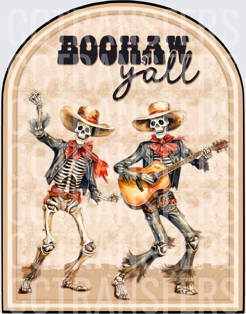 Boohaw Yall Dancing Cowboy Skeletons Guitar (DTF)