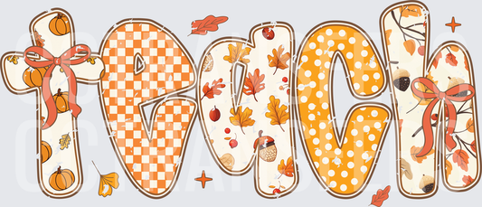 Fall Teach Word Art with Autumn Leaves and Pumpkins (DTF)