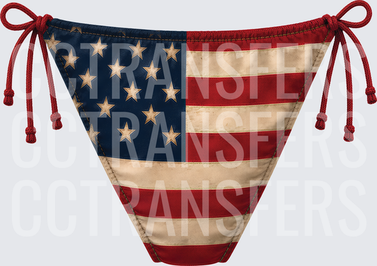 Vintage American Flag Bikini Bottom with Red Tie Strings (DTF)