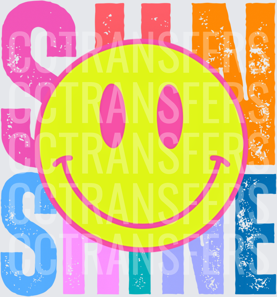 Sunshine Smiley Face Colorful Retro Distressed Text (DTF)