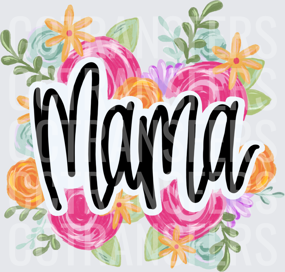 Mama Script with Colorful Floral Bouquet (DTF)