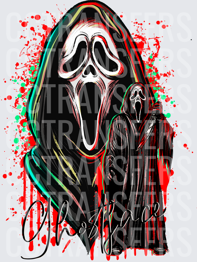 Ghostface Horror Mask Killer Glitch Blood Splatter (DTF)