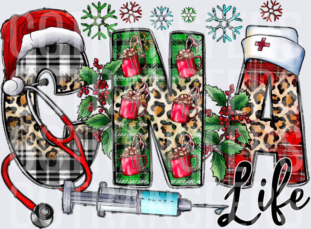 CNA Life Christmas Plaid Leopard Nurse Holiday (DTF)