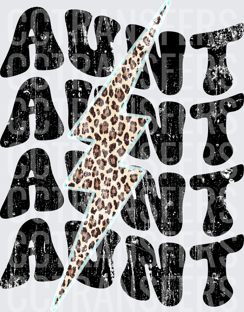 Aunt Repeat Stacked Distressed Leopard Lightning Bolt (DTF)