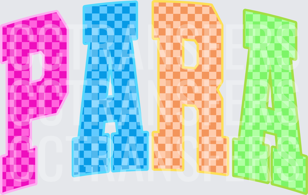 Colorful Checkered PARA Bold Varsity Letters (DTF)