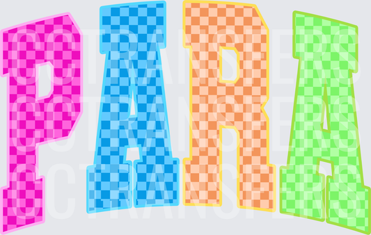 Colorful Checkered PARA Bold Varsity Letters (DTF)