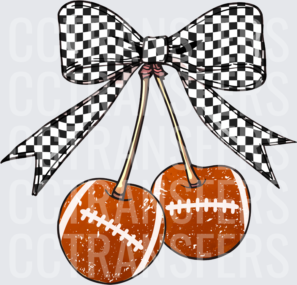 Football Cherry Pair with Black White Checkered Bow (DTF)