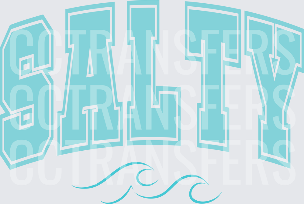 Salty Arched Varsity Letter Ocean Wave Design (DTF)