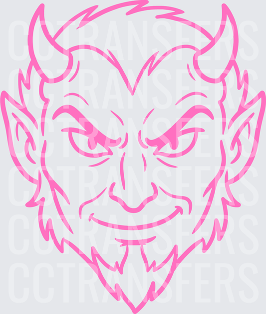 Pink Devil Face with Horns and Goatee Line Art (DTF)
