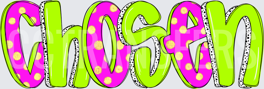 Chosen Bold Doodle Font Hot Pink Lime Polka Dot (DTF)