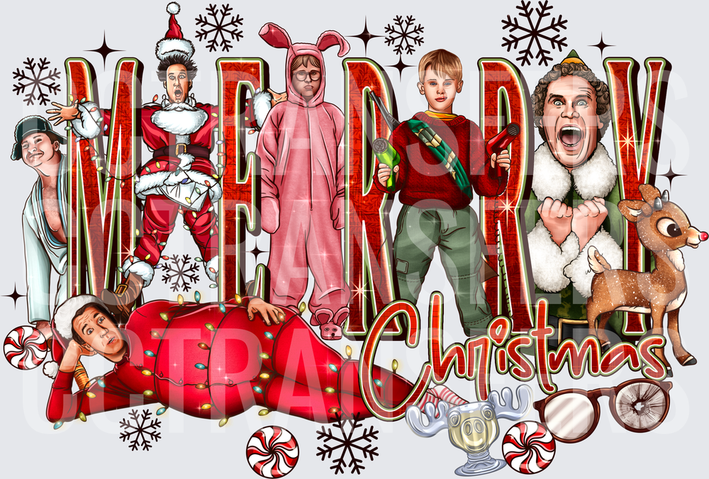 Merry Christmas Classic Holiday Movie Characters DTF