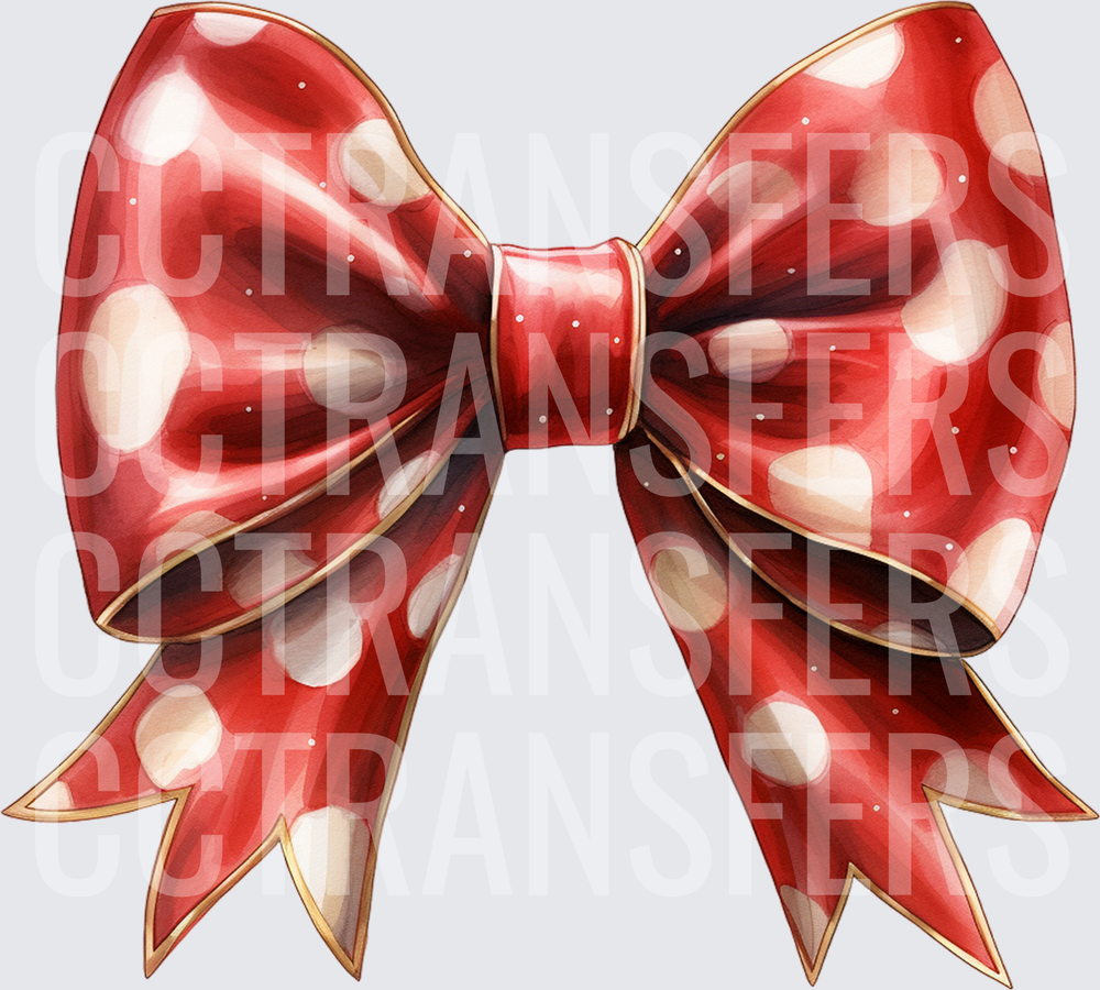 Red Polka Dot Satin Bow with Gold Trim (DTF)