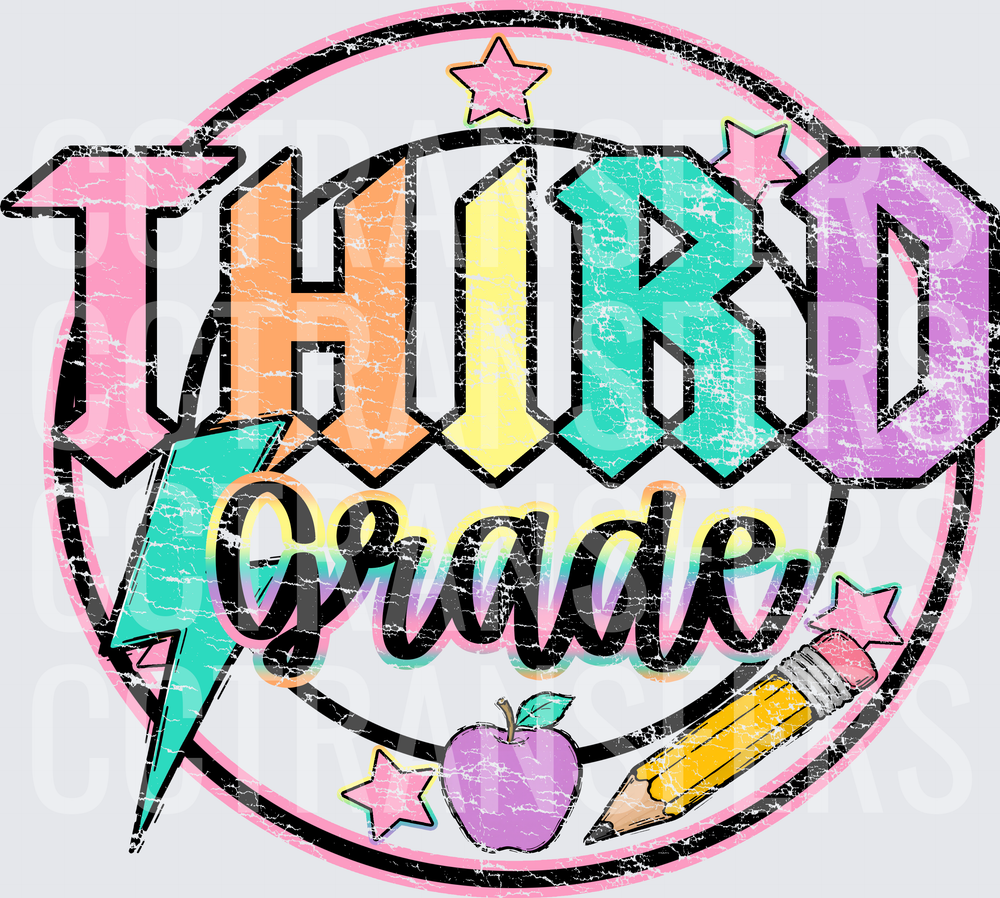 Third Grade Retro Distressed Bold Colorful School Design (DTF)