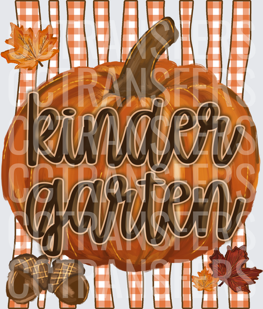 Kindergarten Fall Pumpkin Gingham Autumn Leaves Acorns (DTF)