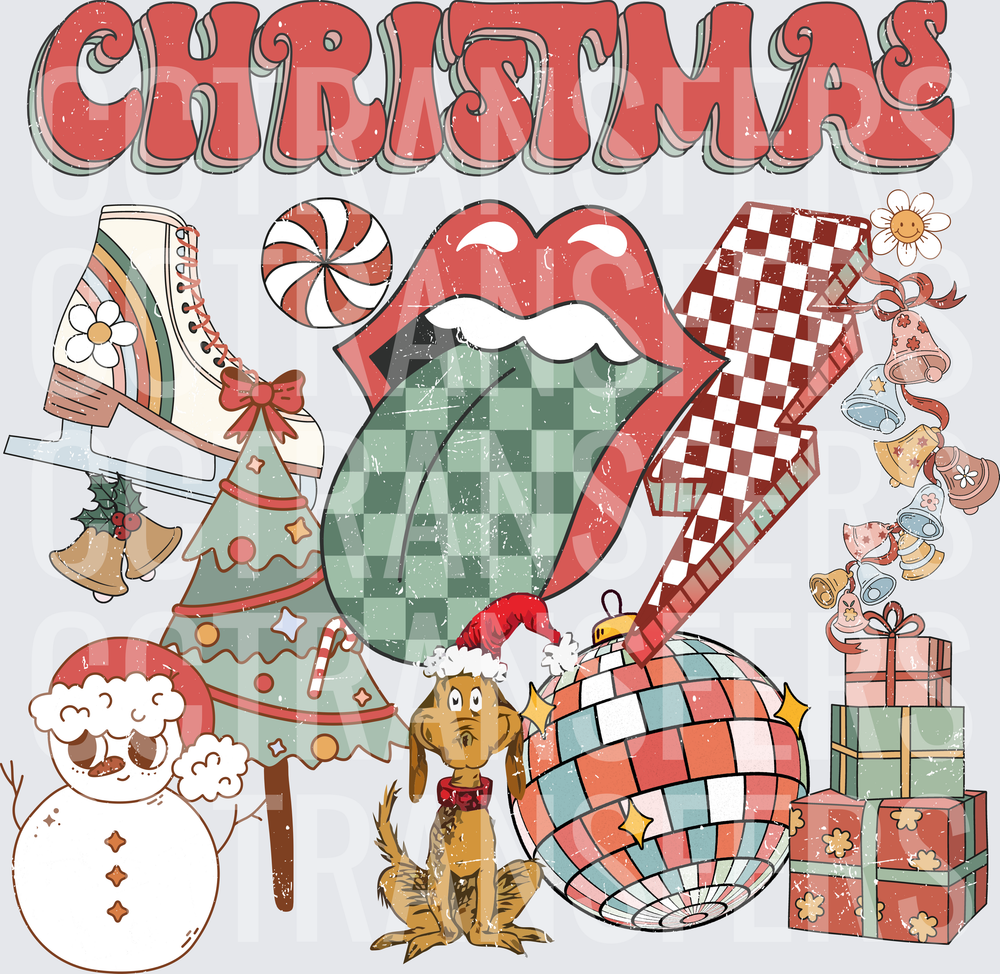 Christmas Retro Groovy Collage Lips G-Man Dog DTF