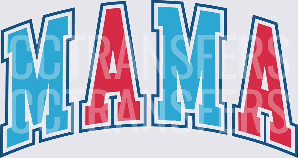 Arched Varsity MAMA Letter Design in Blue and Red (DTF)