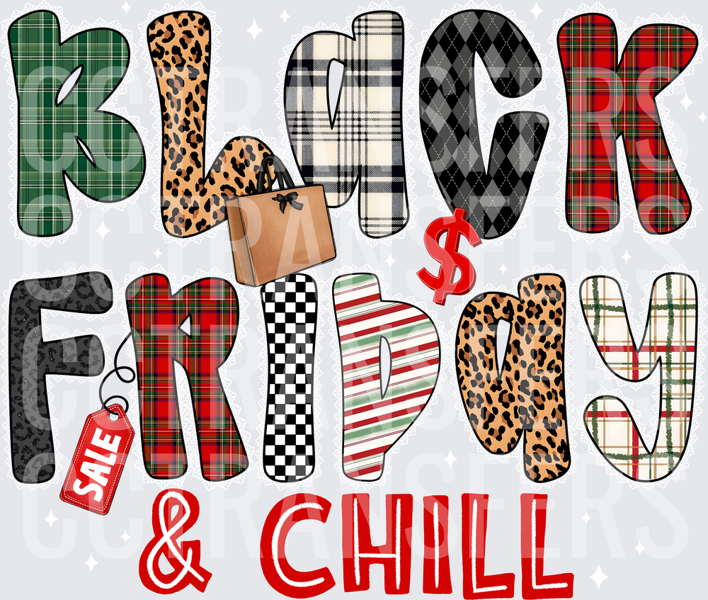 Black Friday & Chill Mixed Pattern Letters Shopping Bag (DTF)