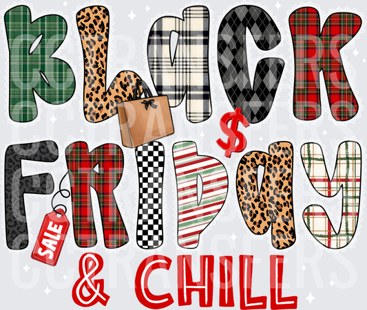 Black Friday & Chill Mixed Pattern Letters Shopping Bag (DTF)