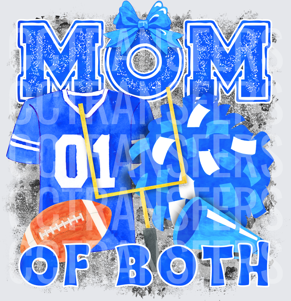 Mom Of Both Football And Cheer Blue Watercolor (DTF)