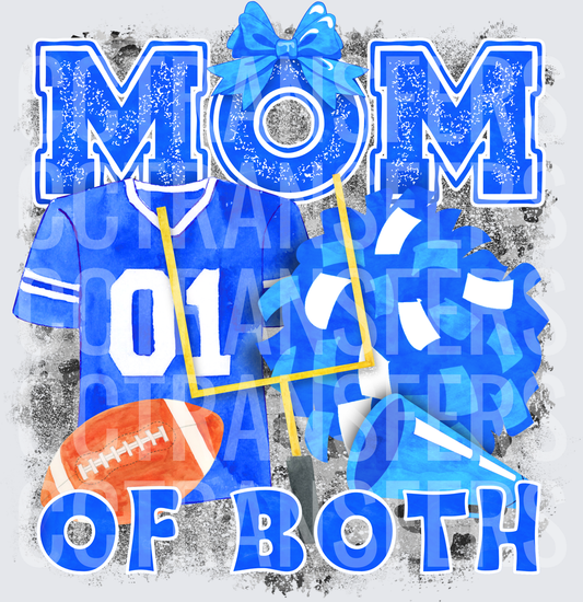 Mom Of Both Football And Cheer Blue Watercolor (DTF)