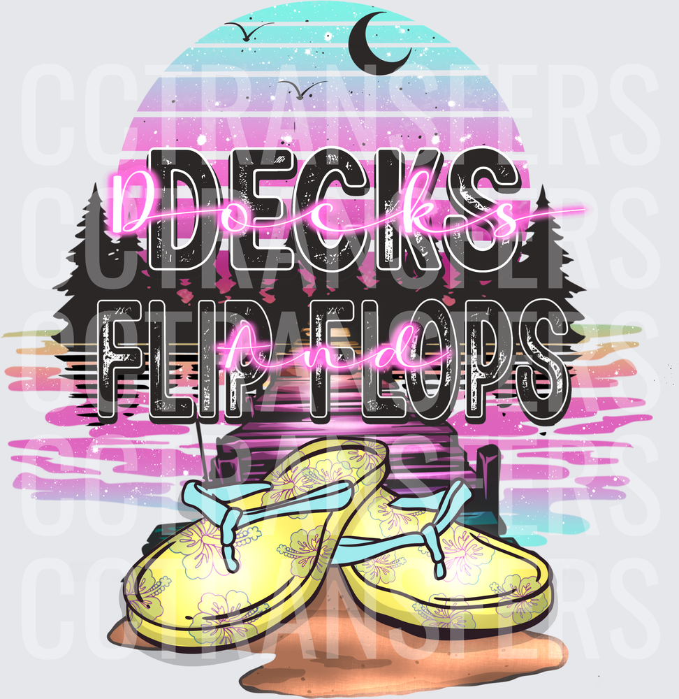 Docks Decks and Flip Flops Lake Sunset Design (DTF)
