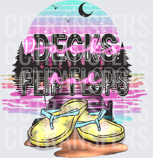 Docks Decks and Flip Flops Lake Sunset Design (DTF)