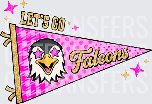 Let's Go Falcons Pink Pennant Eagle Star Eyes (DTF)
