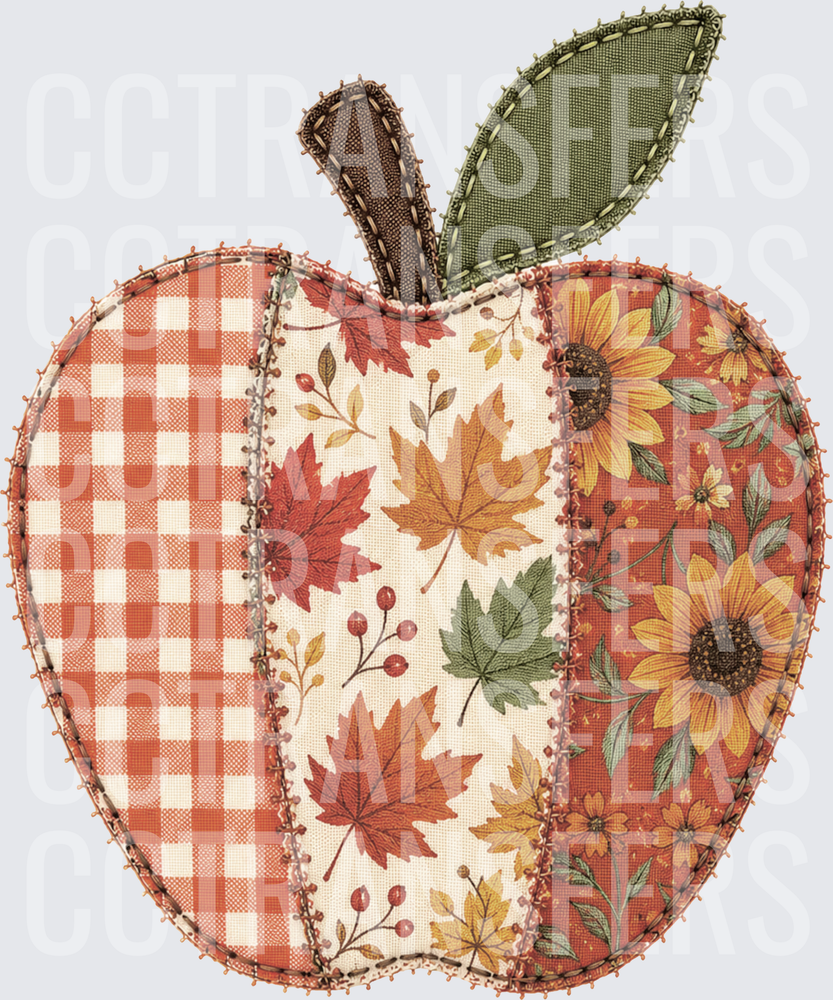 Autumn Patchwork Apple Quilt Sunflowers Fall Leaves (DTF)