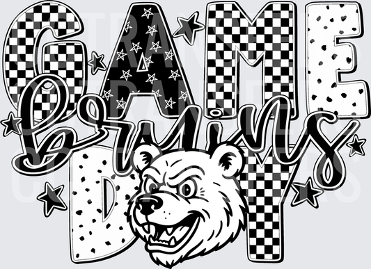 Game Day Bears Checkered Star Pattern Bold Script (DTF)