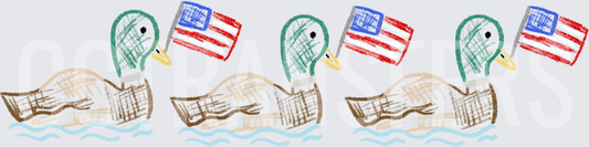 Patriotic Mallard Ducks Floating with American Flags (DTF)